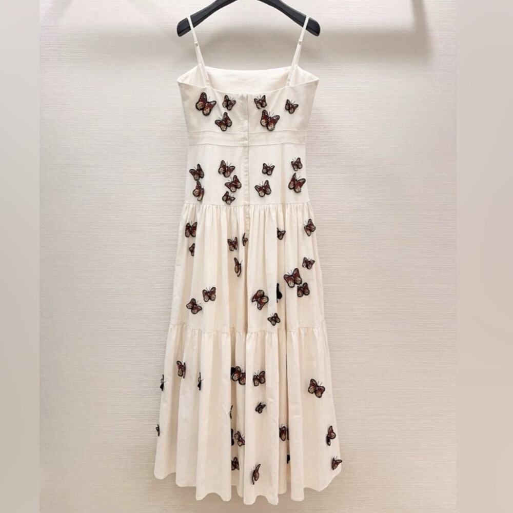Agua By Agua Bendita Lima Embroidered Butterfly Linen Maxi Dress Size Small - Picture 9 of 16